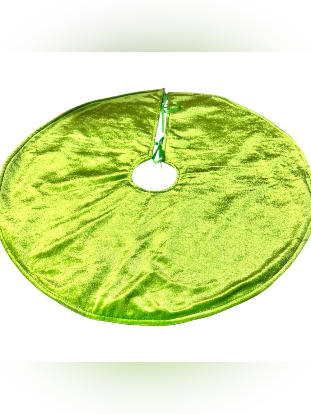 90’s Lime Green Crushed Velvet w/Satin Bows Mini Tree Skirt 24” D